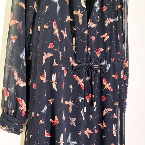 ME+EM Insect Print Sheer Sleeve Maxi Dress 8 Long Sleeve - Picture 6 of 10